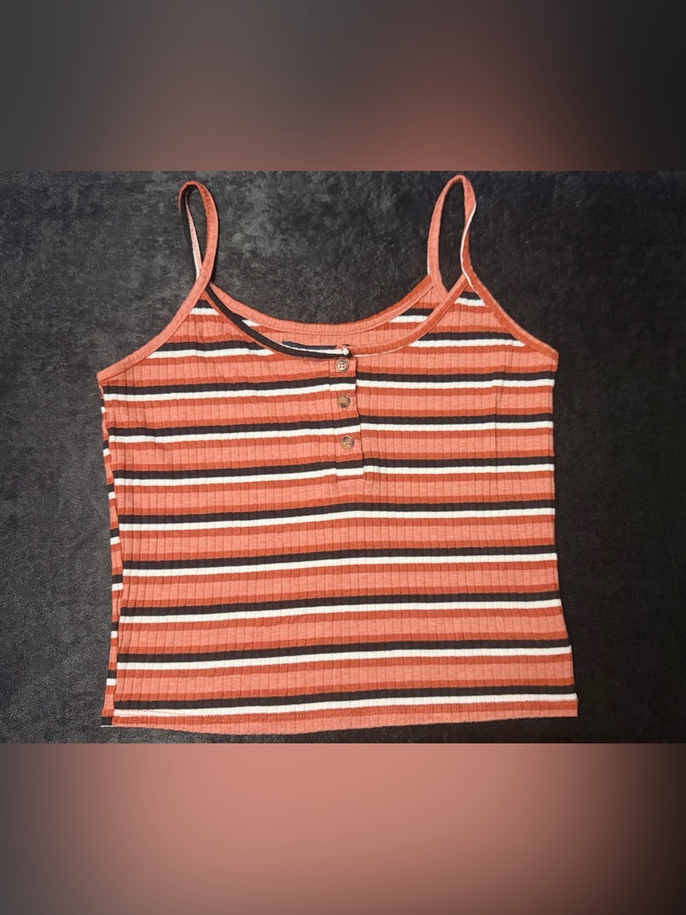 American Eagle Outfitters Striped Ribbed Cami in Rust, Cream & Black